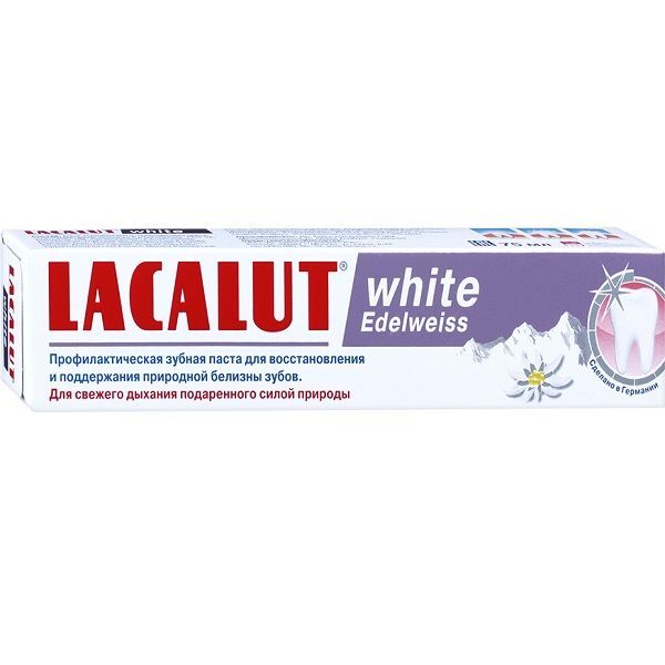 Зубная паста для восстановления белизны зубов и свежего дыхания Lacalut White Edelweiss, 75 мл