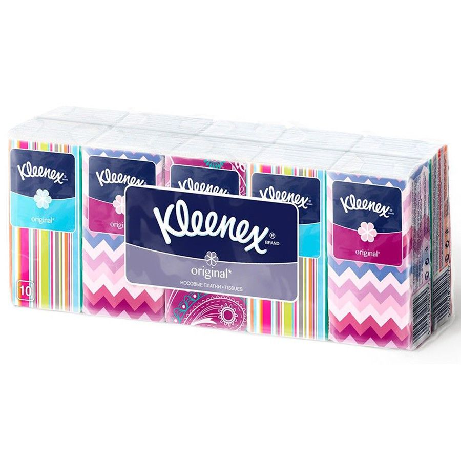 Платочки носовые белые original неароматизированные Kleenex, 10 х 10 шт