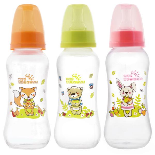 Бутылочка полипропиленовая для кормления эргономичной формы с силиконовой соской Мир Детства, 250 мл