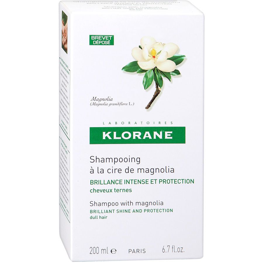 Шампунь с воском магнолии для интенсивного блеска и защиты тусклых волос Klorane, 200 мл