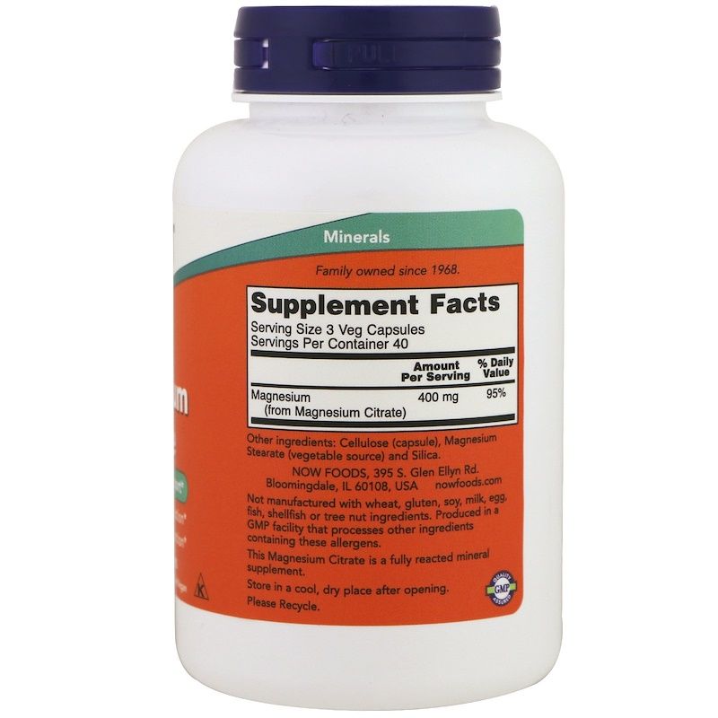 Магний цитрат Magnesium Citrate при диабете и стрессе Now Foods, 120 шт
