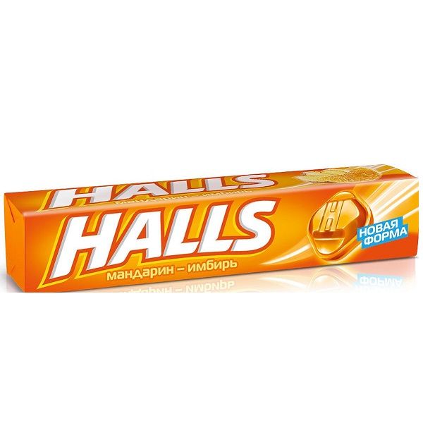 Карамель леденцовая Halls со вкусом имбиря и мандарина, 12 упаковок по 25 г