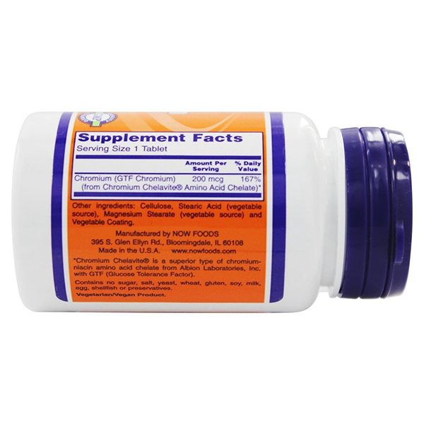 GTF Chromium, Уровень сахара в крови, Now Foods, 200 мкг, 100 таблеток