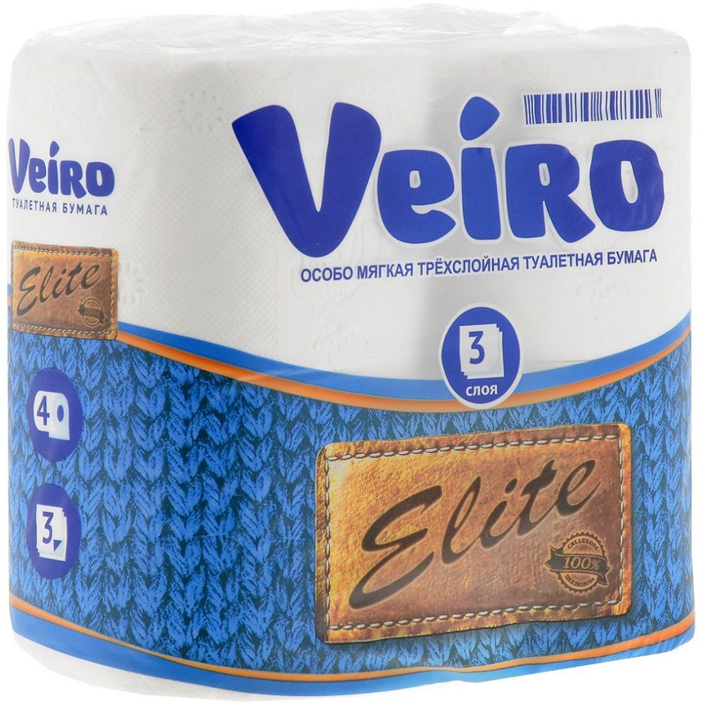 Туалетная бумага многослойная (3 слоя) с тиснением и перфорацией Veiro Elite, 4 шт