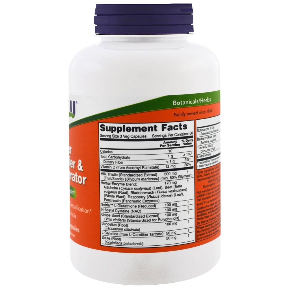 Ливер детокс liver detoxifier & regenerator при алкогольных гепатитах и циррозах печени Now Foods, 180 капсул