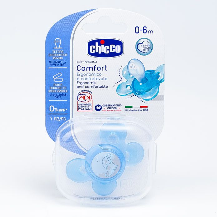 Пустышка силиконовая Chicco Physio Comfort собачка от 0-6 мес, 1 шт