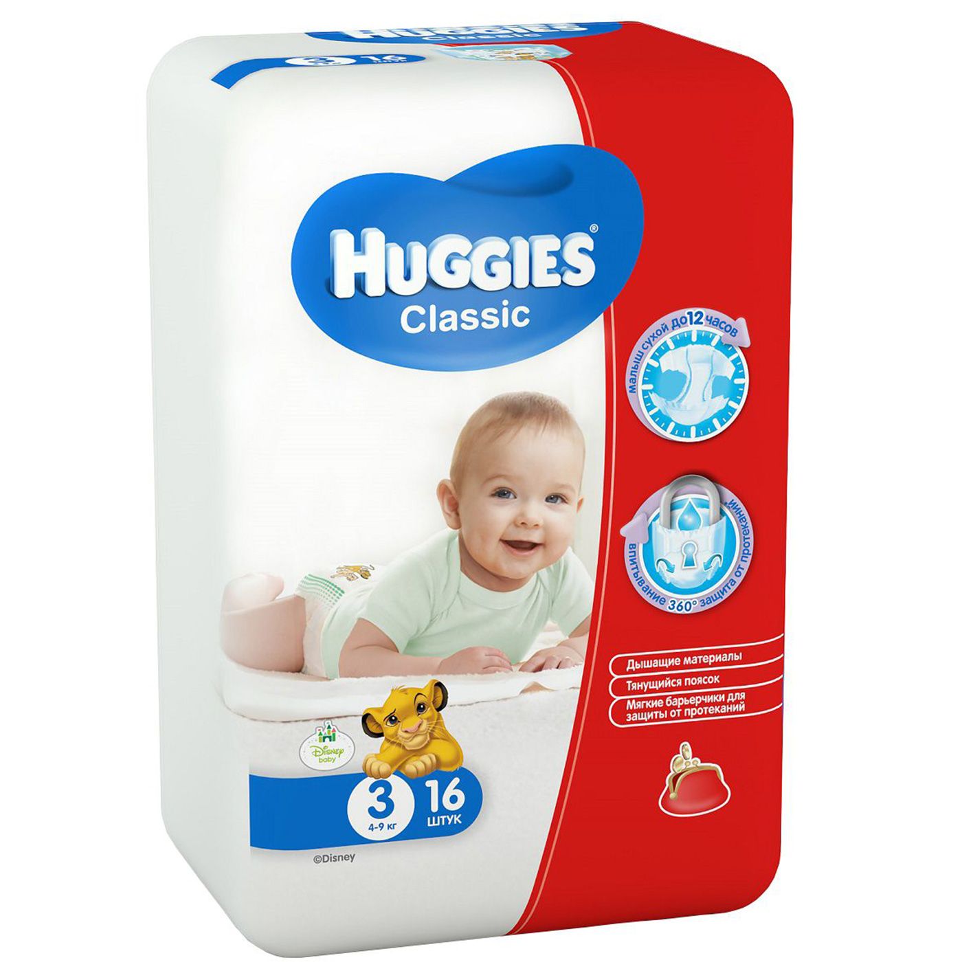 Подгузники Classic 4-9 кг (размер 3) Huggies, 16 шт