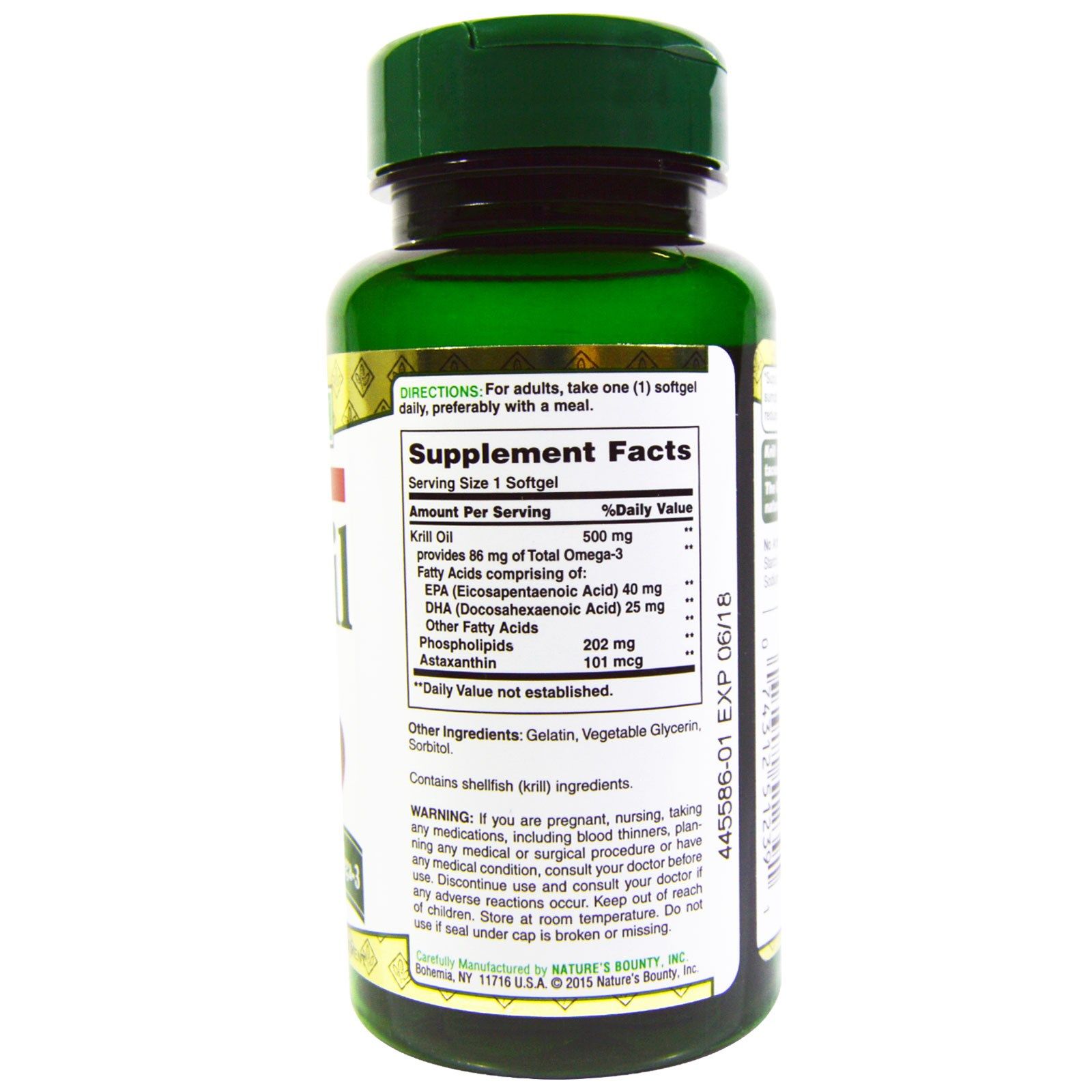 Масло криля Профилактика атеросклероза  Nature's Bounty  500 мг, 30 капсул