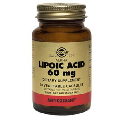 Солгар Альфа-липоевая кислота  Cпособствует замедлению процессов старения  Solgar  60 мг, 30 капсул