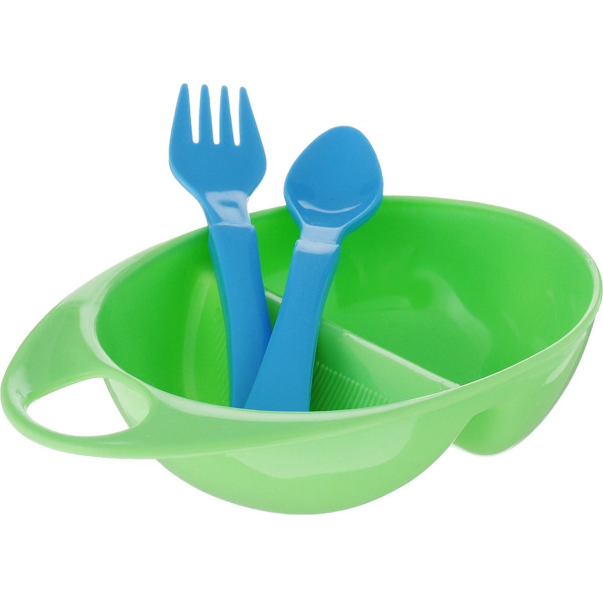 Тарелочка двухсекционная с ложечкой и вилочкой Курносики 17314