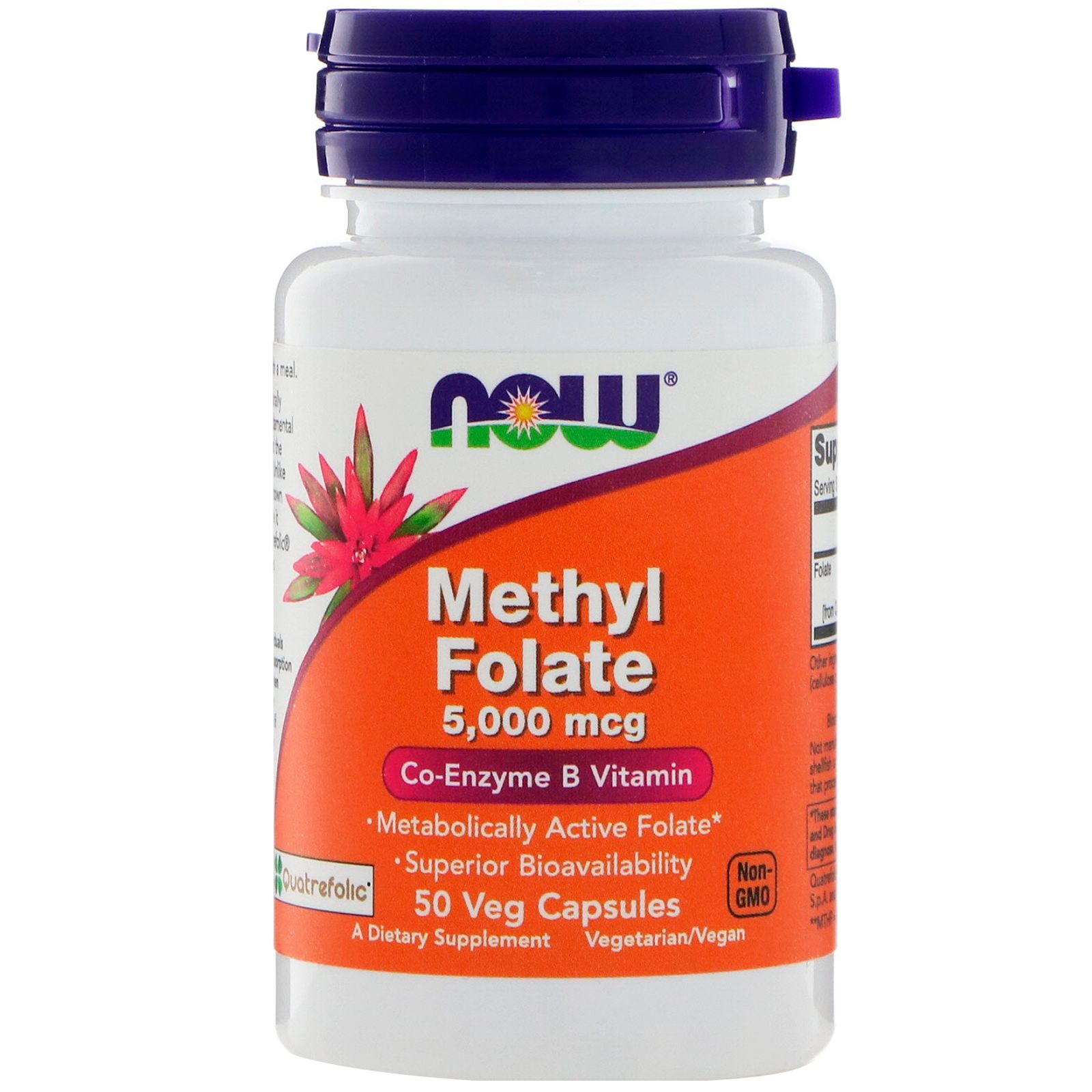 Methyl Folate, Метил Фолат, Витамин B Коэнзим Now Foods 5000 мкг, 50 капсул
