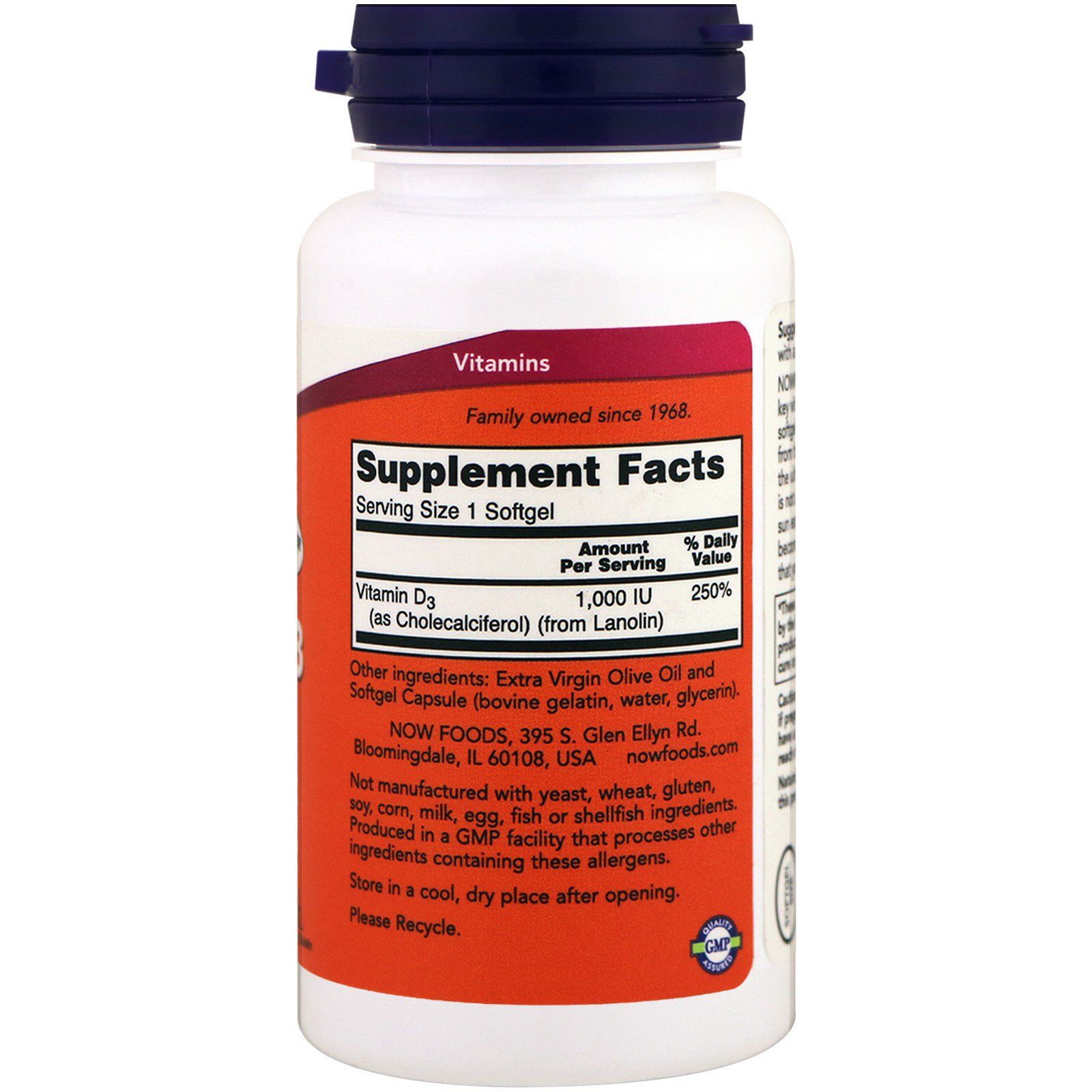 Vitamin D3 1000 ME Витамин D3 Now Foods, 360 желатиновых капсул