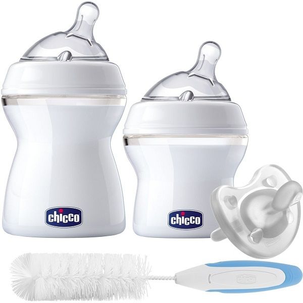 Подарочный набор для новорожденных Chicco Natural Feeling (бутылочка 150 мл + бутылочка 250 мл + пустышка Physio Soft + ершик)