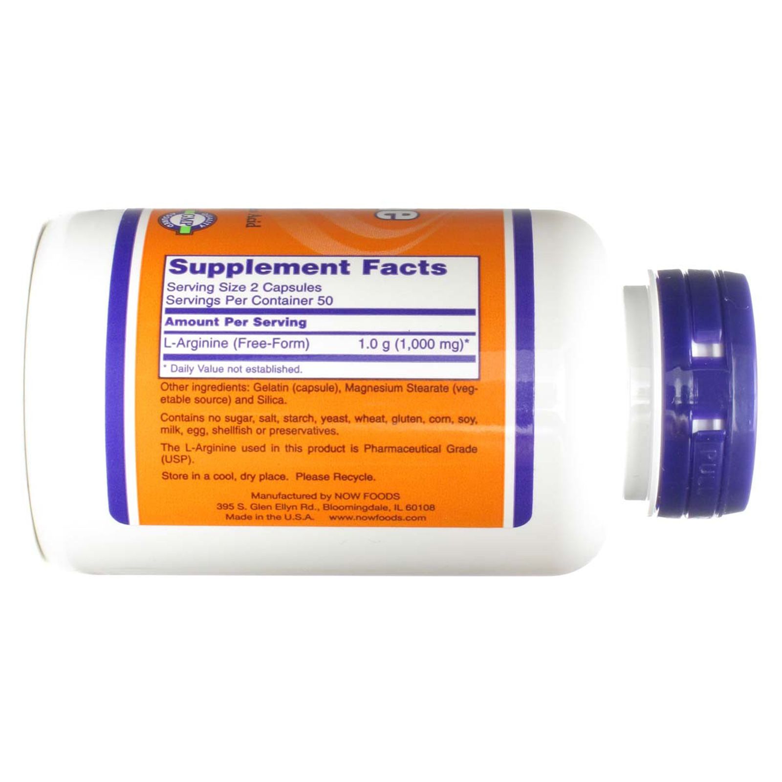Нау Фудс  Аргинин  Now Foods L-Arginine  500 мг, 100 капсул