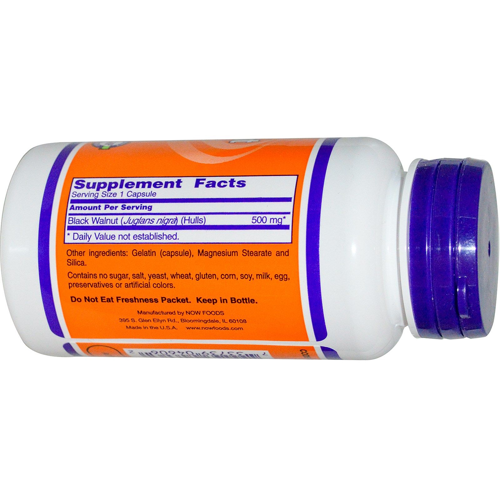 Black Walnut Hulls, Экстракт черного ореха, Now Foods, 500 мг, 100 капсул