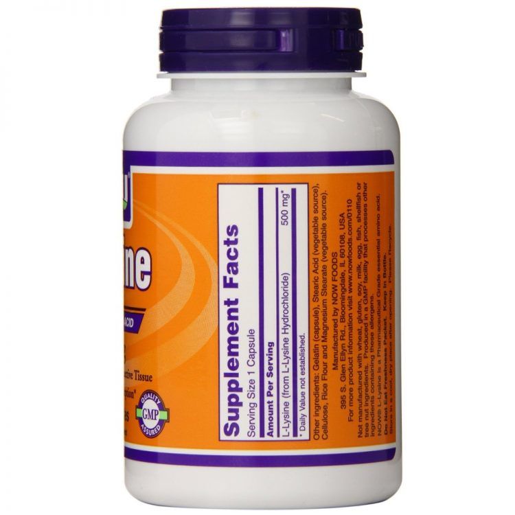 L-Lysine - Аминокислота Лизин, Now Foods, 500 мг, 100 капсул