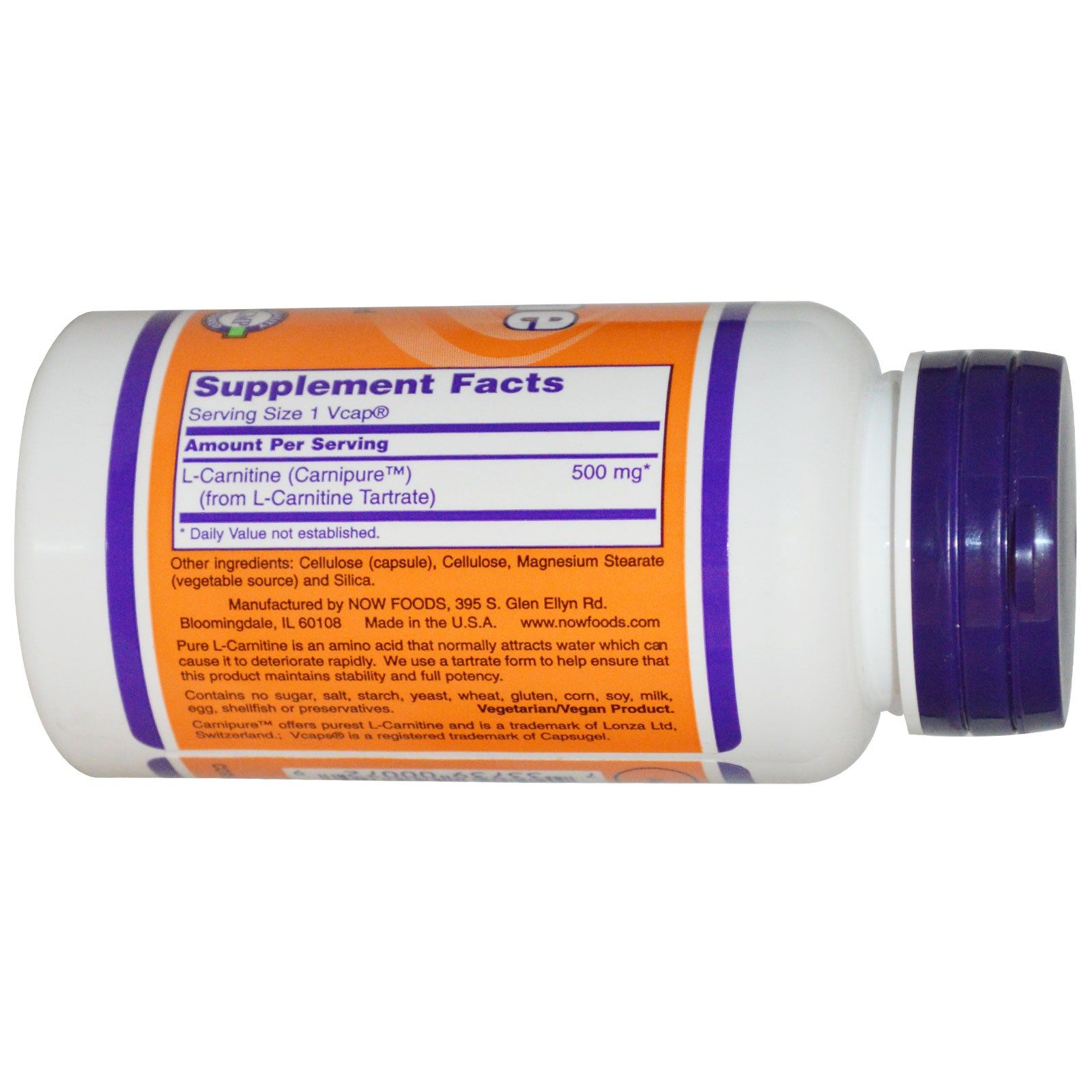 L-Carnitine, L-Карнитин для похудения, Now Foods, 500 мг, 60 капсул