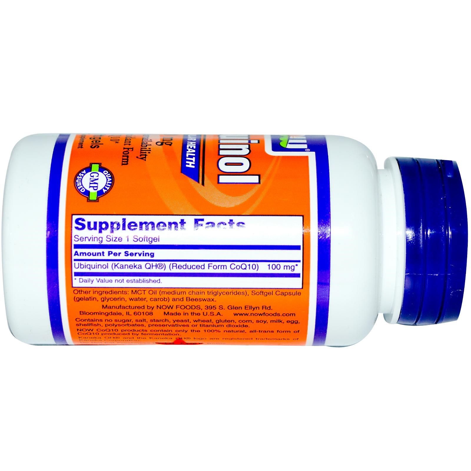 Ubiquinol  Убихинол  Терапия сердечно-сосудистых заболеваний  Now Foods 100 мг, 60 капсул