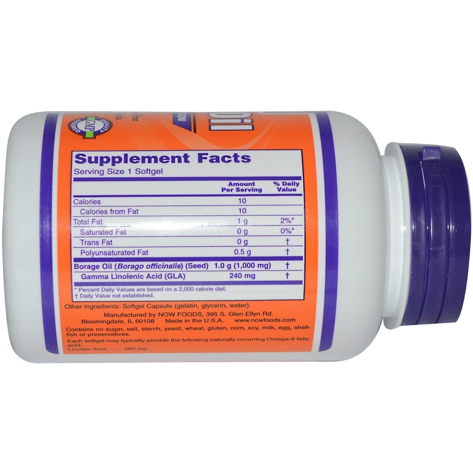 Borage Oil, масло Бурачника, Now Foods, 1000 мг, 60 капсул