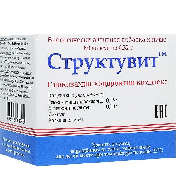 Глюкозамин-хондроитин комплекс Структувит для суставов 0,32 г, 60 шт