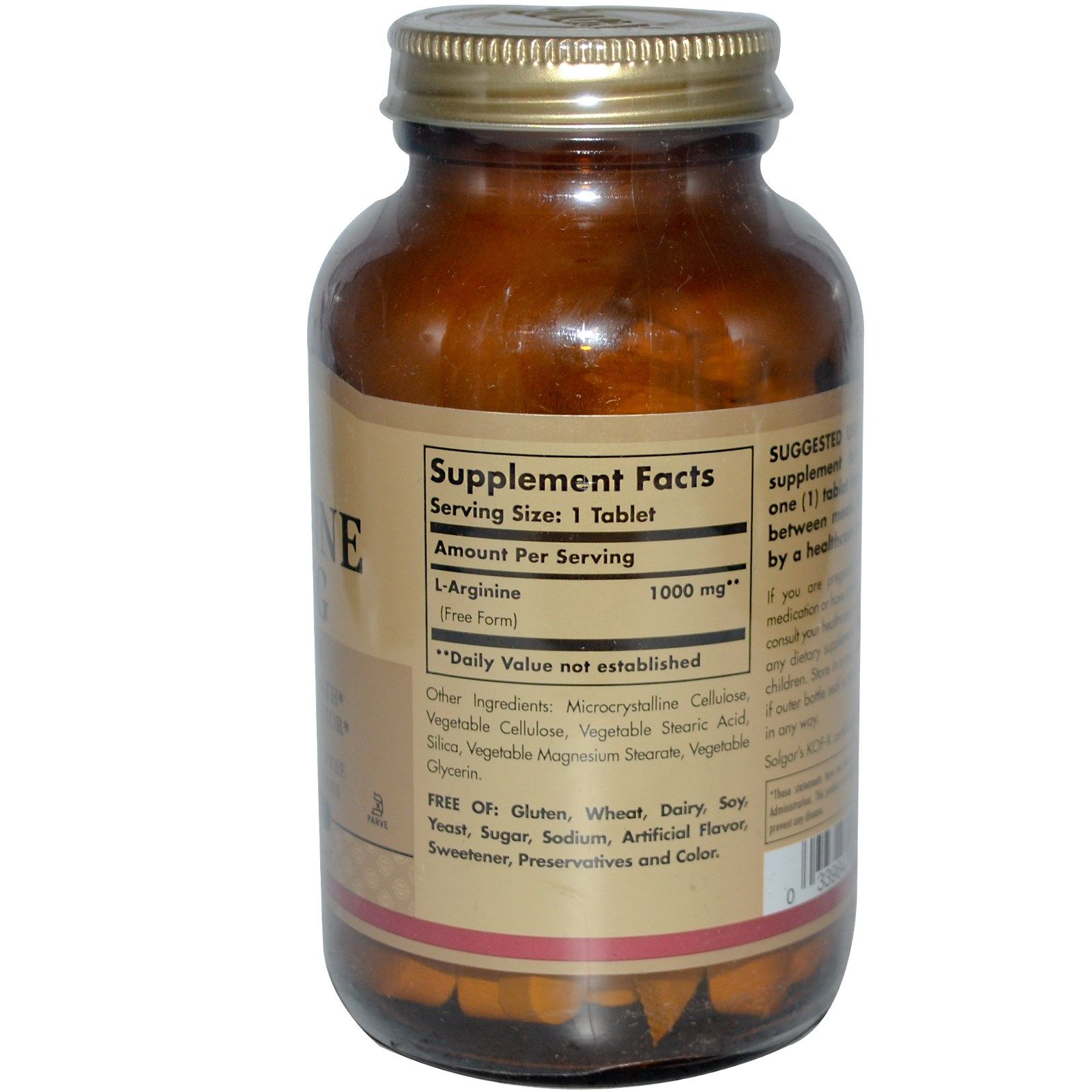 Солгар L-аргинин Улучшение эректильной функции, полового влечения (у мужчин и женщин) Повышение активности спермы и содержания сперматозоидов  Solgar 1000 мг, 90 таблеток