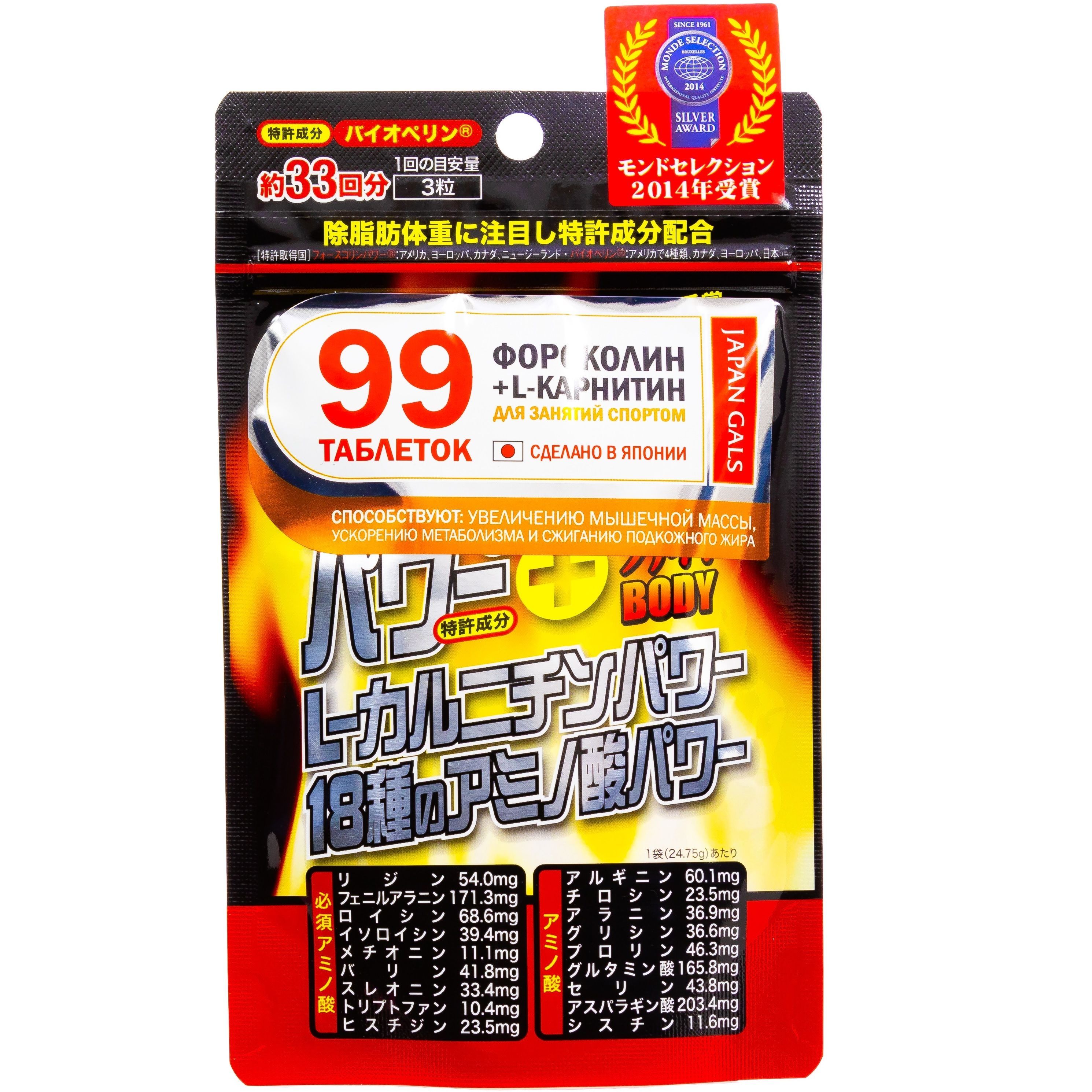 Power Plus: жиросжигание и мышечный рельеф Japan Gals 250 мг, 99 таблеток