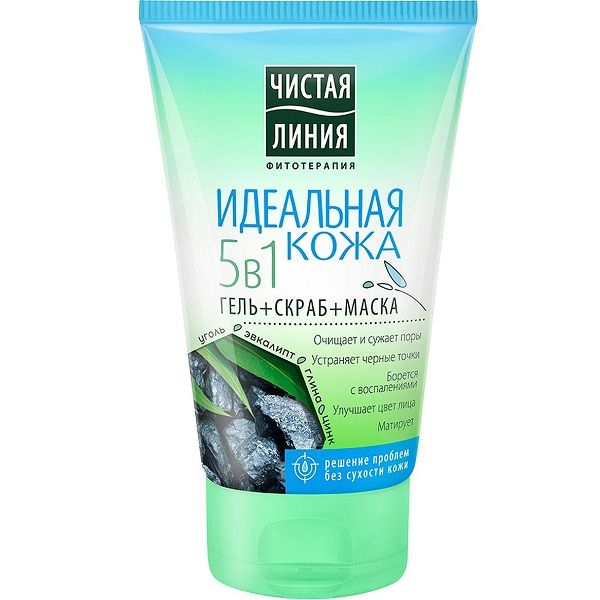 Гель + скраб + маска для лица Чистая Линия Идеальная кожа 5 в 1, 120 мл
