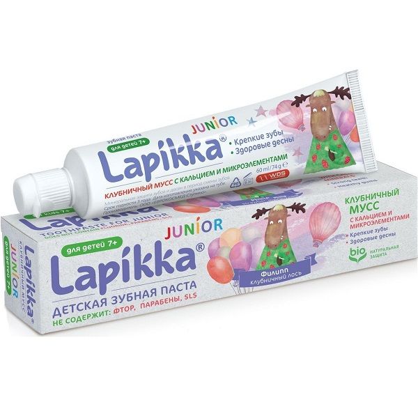 Детская зубная паста Lapikka Junior Клубничный мусс с 7 лет, 74 г
