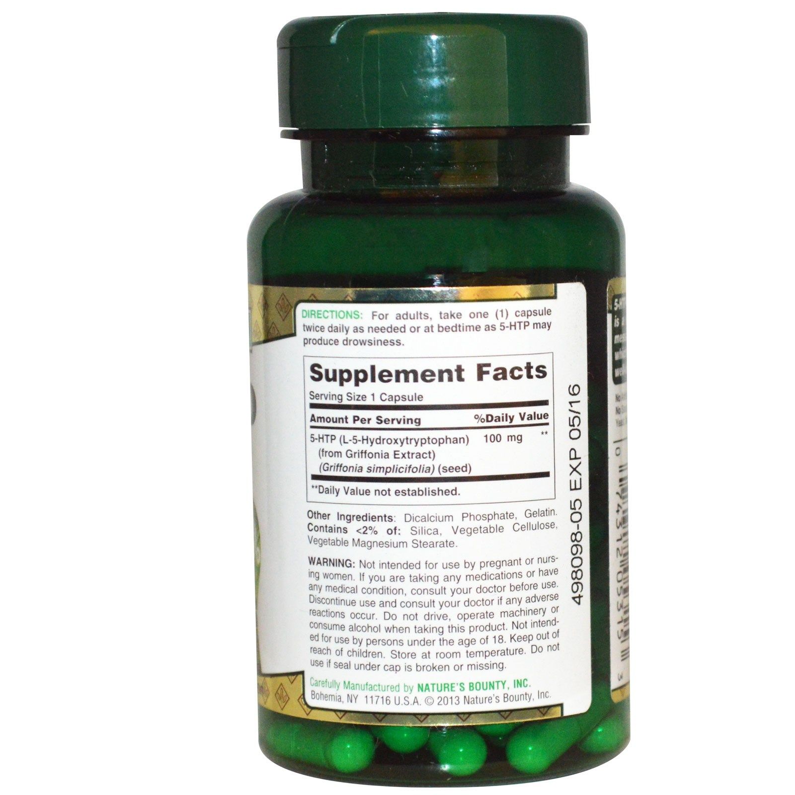 5-гидрокситриптофан 5-htp Nature's Bounty, 100 мг, 60 капсул