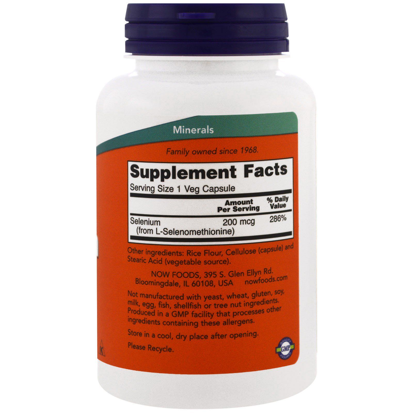 Селен Selenium при заболеваниях ССС, щитовидной железы, онкологии 200 мкг Now Foods, 180 шт