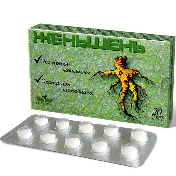 Общеукрепляющее, тонизирующее и повышающее работоспособность средство Женьшень 350 мг, 30 шт