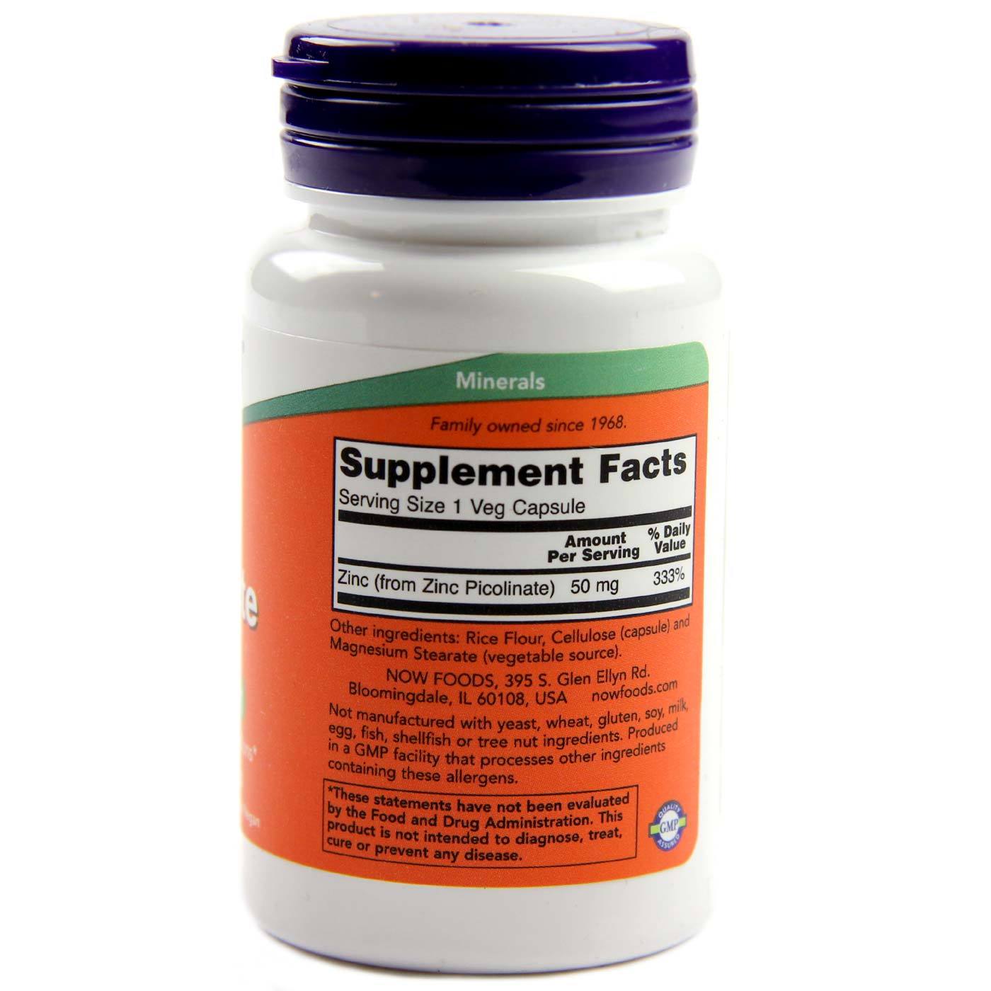 Нау Фудс Цинк Пиколинат Поддержка нервной и эндокринной систем  Zinc Picolinate Now Foods 50 мг, 60 капсул