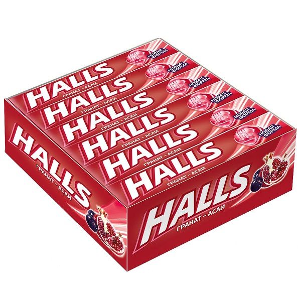 Карамель леденцовая Halls со вкусом граната и ягод асаи, 12 упаковок по 25 г