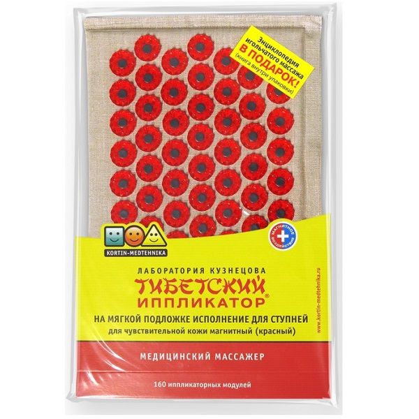 Тибетский аппликатор Кузнецова на мягкой подложке для ступней, красный коврик