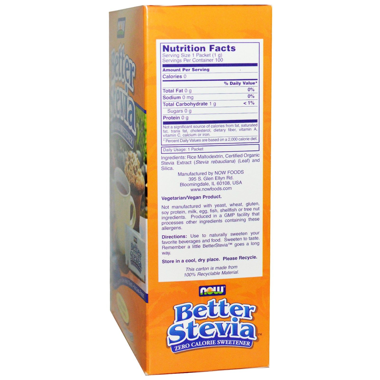 Stevia Extract, Экстракт Стевии, Натуральный подсластитель, Now Foods, 100 г, 100 пакетов