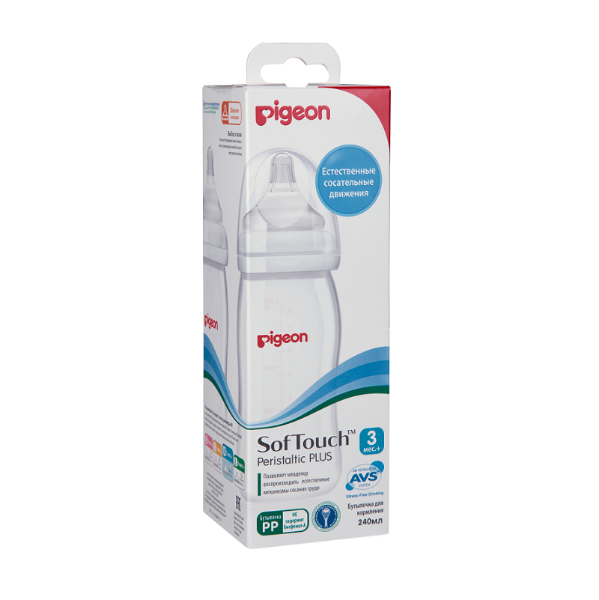Бутылочка для кормления Peristaltic Plus с широким горлом с силиконовой соской Pigeon, 240 мл