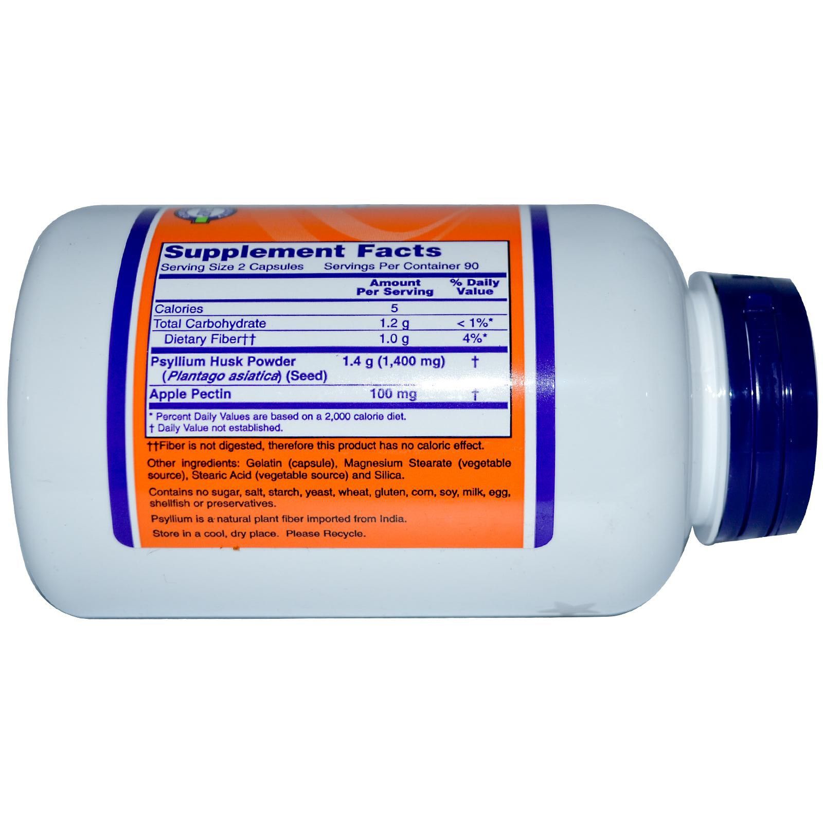 Psyllium Husk+Apple Pectin, Очищение кишечника, Now Foods, 700 мг, 180 капсул