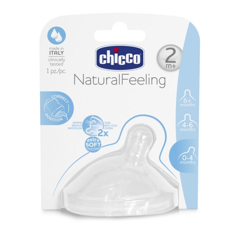 Соска силиконовая средний поток Chicco Natural Feeling от 2 мес, 1 шт