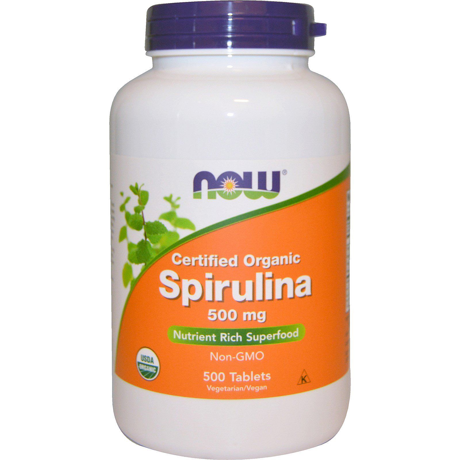 Спирулина Certified Organic Spirulina для улучшения обмена веществ, повышения иммунитета 500 мг Now Foods, 500 шт