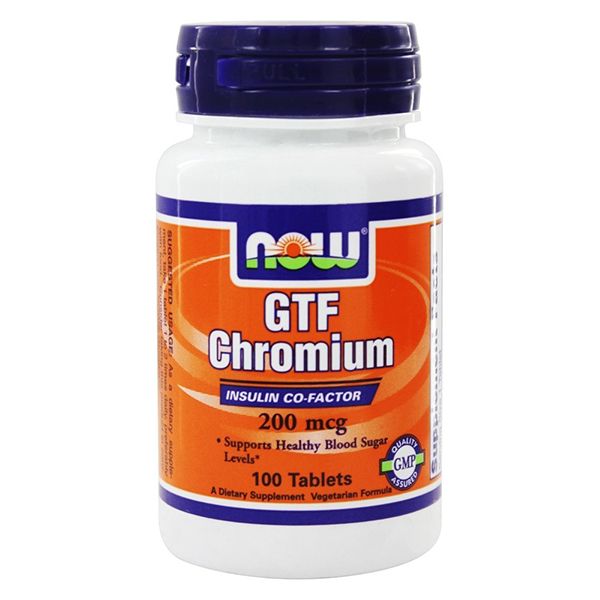 GTF Chromium, Уровень сахара в крови, Now Foods, 200 мкг, 100 таблеток