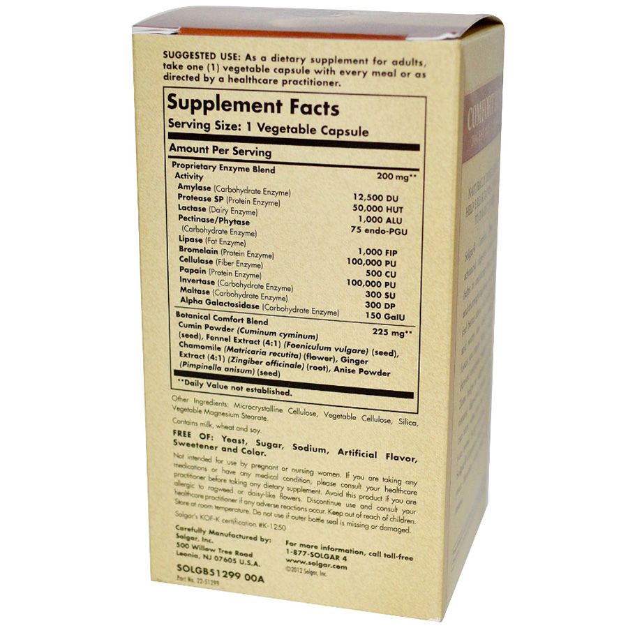 Солгар комфорт зон для комфортного пищеварения comfort zone Solgar, 90 капсул