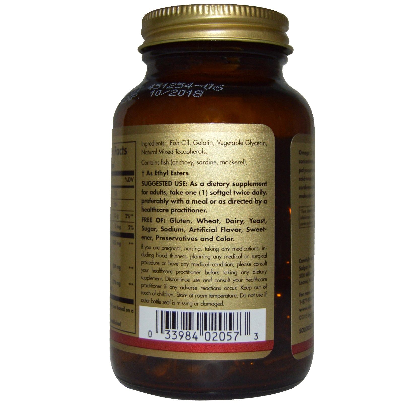 Солгар Тройная Омега-3 ЭПК и ДГК Профилактика сердечно-сосудистых заболеваний, снижение уровня холестерина Solgar 950 мг, 50 капсул