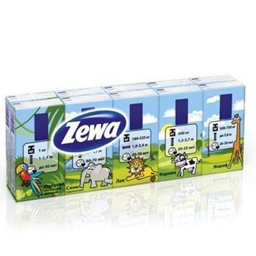 Носовые платки детские бумажные Zewa, 10 х 10 шт