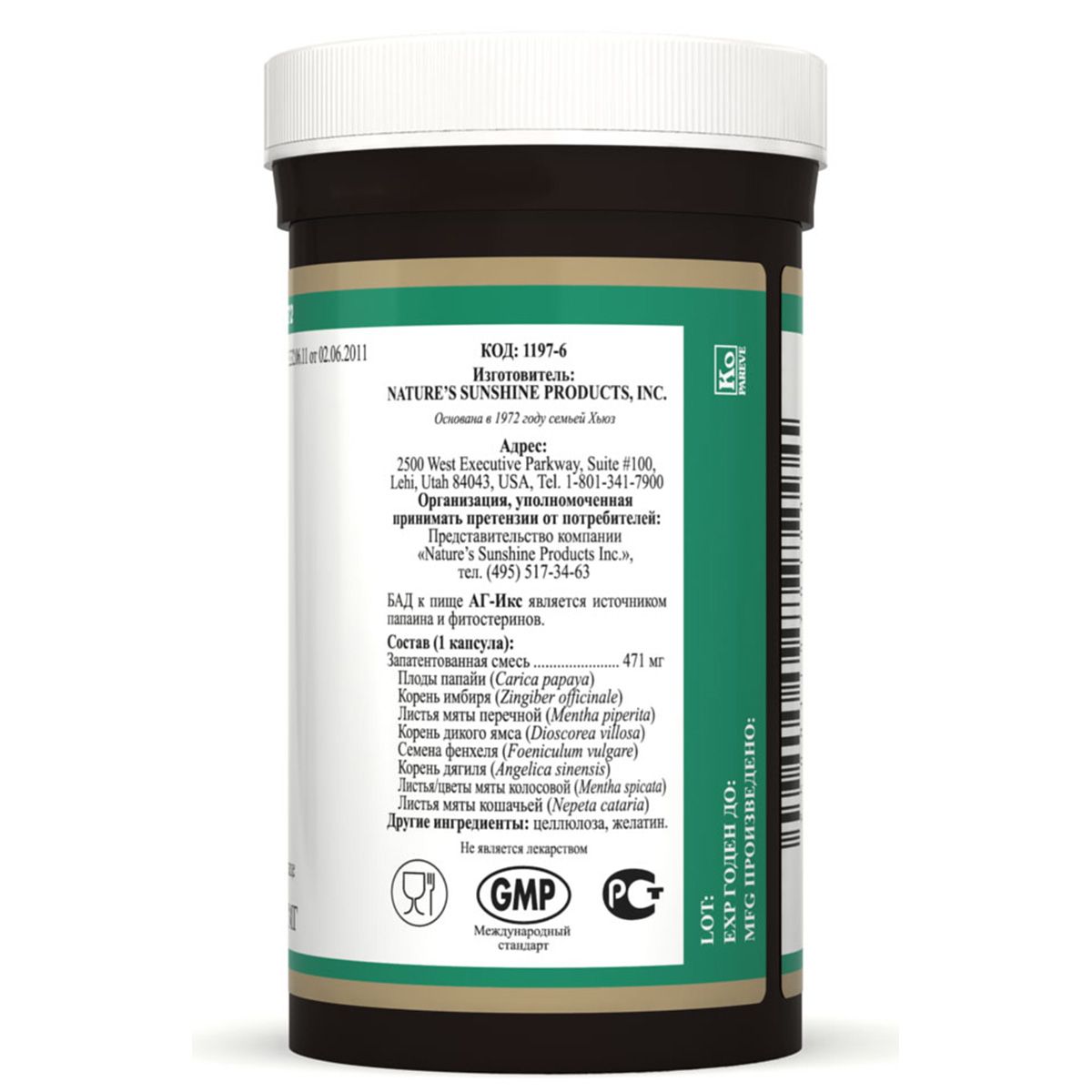 АГ- Икс, Снижает воспаление пищеварительной системы, NSP, 590 мг, 100 капсул