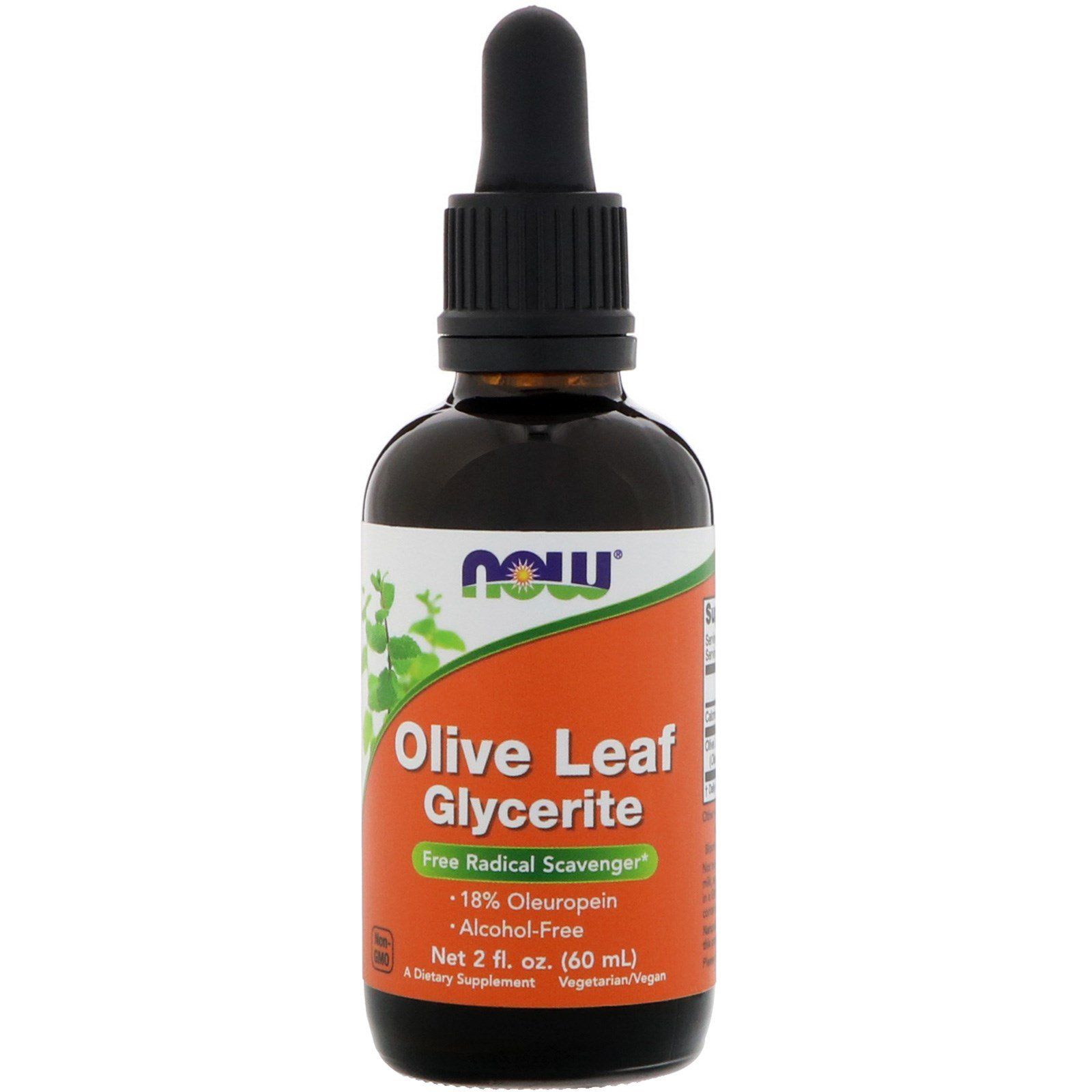 Эктракт оливкового листа в глицерине Olive Leaf Glycerite Now Foods 18%, 60 мл