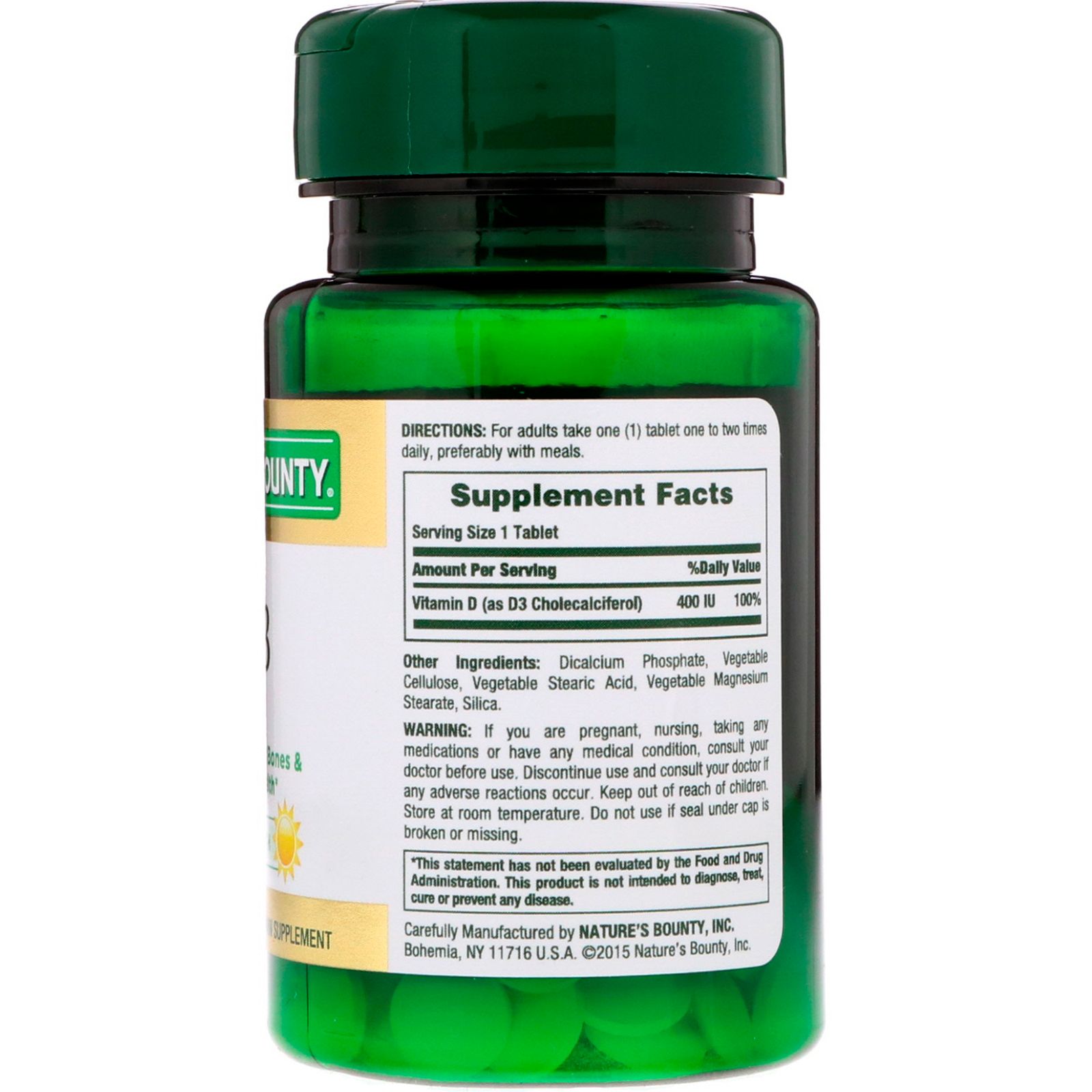 Витамин D3 400 МЕ (D3 10 MCG (400 IU) Nature's Bounty 250 мг, 100 таблеток