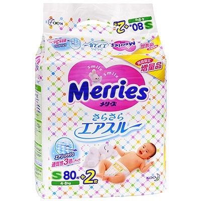 Подгузники для детей S 4-8 кг Merries, 80+2 шт