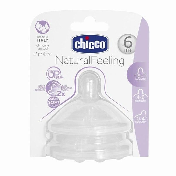 Соска силиконовая быстрый поток Chicco Natural Feeling от 6 мес, 2 шт