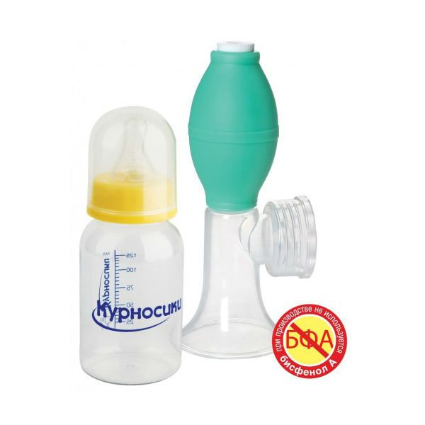 Ручной молокоотсос Курносики в наборе с бутылочкой
