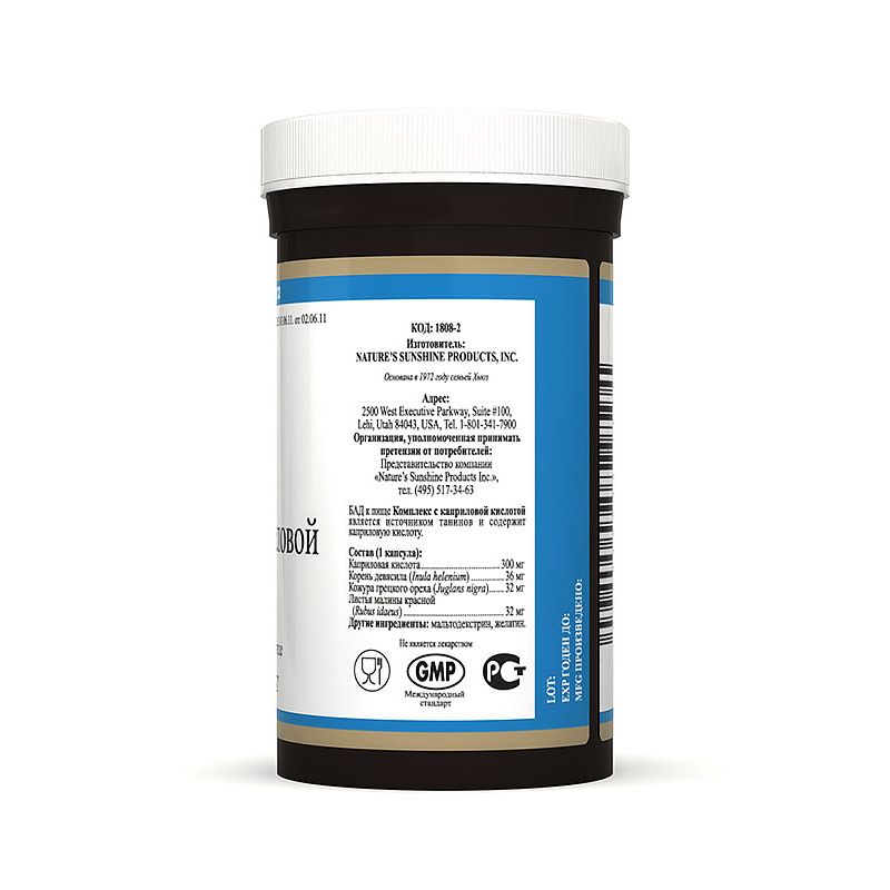 Комплекс с Каприловой Кислотой, Нормализует систему пищеварения, NSP, 505 мг, 90 капсул